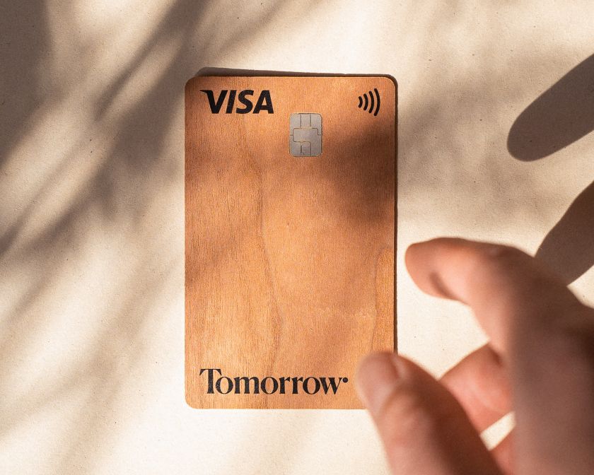 Wooden visa card that comes with Tomorrow Zero.