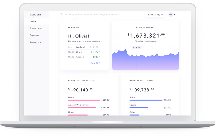 Mercury's banking interface