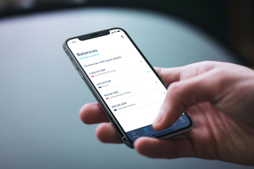 Wise mobile app with balances in different currencies