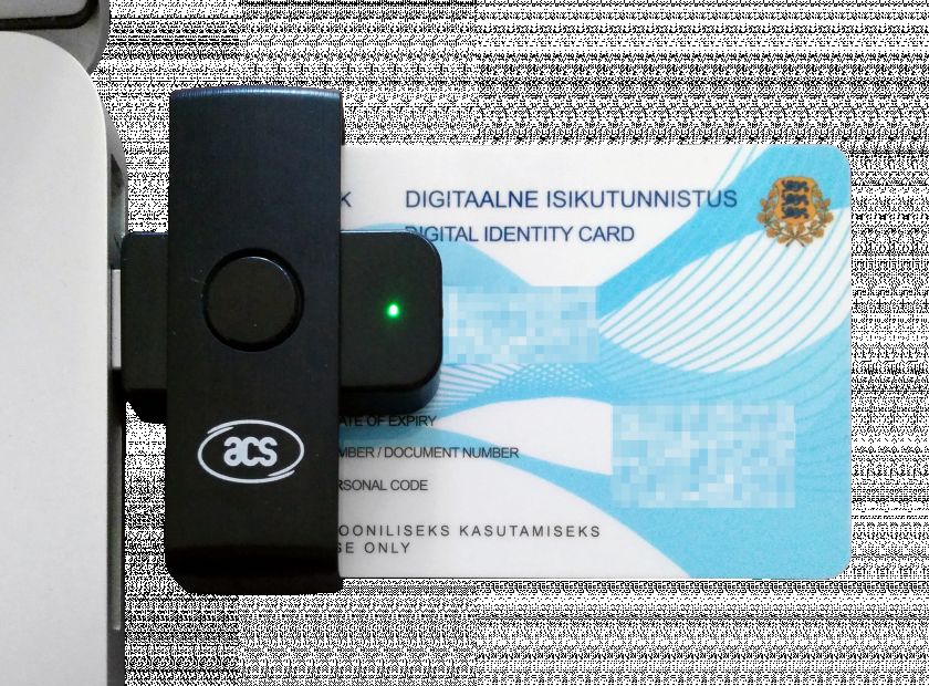 The Estonian e-residency card inserted in the included card reader