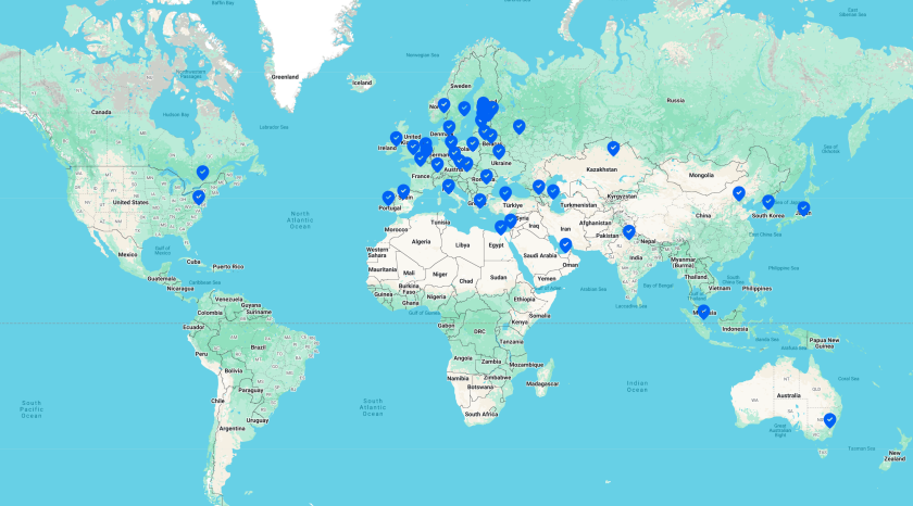 Map showing locations of where you can pick up your e-residency card per September 2024