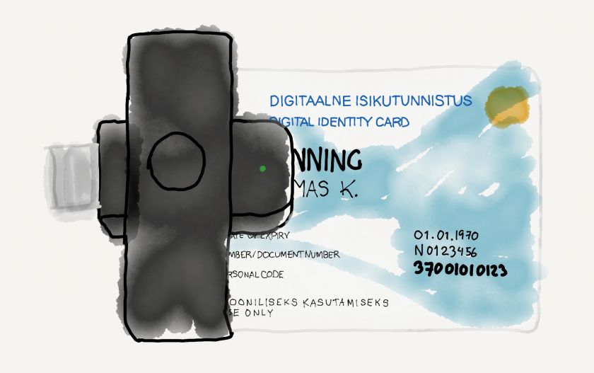 Drawing of the Estonian e-residency card inserted in the included card reader