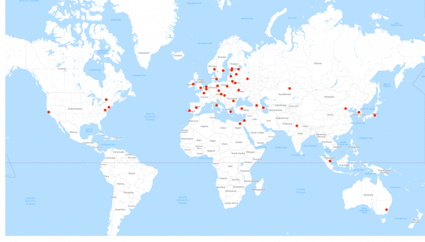 All the pickup locations where you can collect your Estonian E-Residency digital ID card per May 2019: Australia: Canberra, Austria: Vienna, Azerbaijan: Baku, Belarus: Minsk, Belgium: Brussels, Canada: Ottawa, China: Beijing, Czech Republic: Prague, Denmark: Copenhagen, Egypt: Cairo, Estonia: Tallinn, Finland: Helsinki, France: Paris, Georgia: Tbilisi, Germany: Berlin, Greece: Athens, Hungary: Budapest, India: New Delhi, Ireland: Dublin, Israel: Tel Aviv, Italy: Rome, Japan: Tokyo, Kazakhstan: Astana, Latvia: Riga, Lithuania: Vilnius, Netherlands: The Hague, Norway: Oslo, Poland: Warsaw, Portugal: Lisbon, Romania: Bucharest, Russian Federation: Moscow, Pskov, St Petersburg, Singapore: Singapore, South-Korea: Seoul, Spain: Madrid, Sweden: Stockholm, Turkey: Ankara, UK: London, Ukraine: Kiev, USA: New York City, San Francisco, Washington D.C.