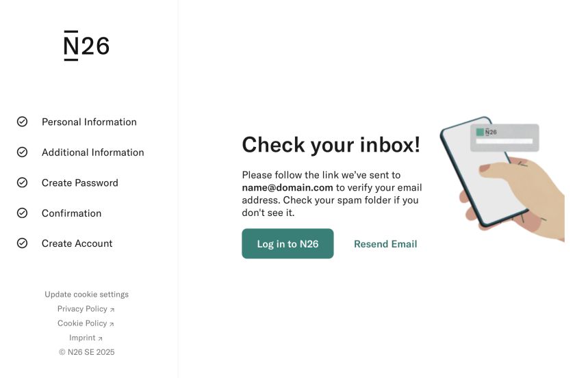 N26 email verification request