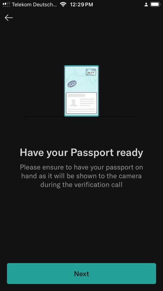 Screen requesting you get your passport ready to complete the ID verification for your N26 account opening