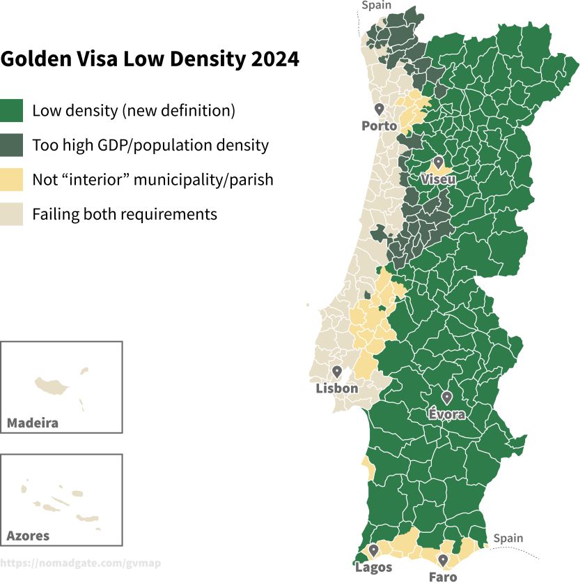 Golden Visa Map 2024/Low density areas according to the new definition.