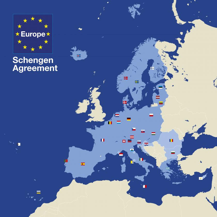 Map over the Schengen area where Portuguese Golden Visa holders may travel visa-free