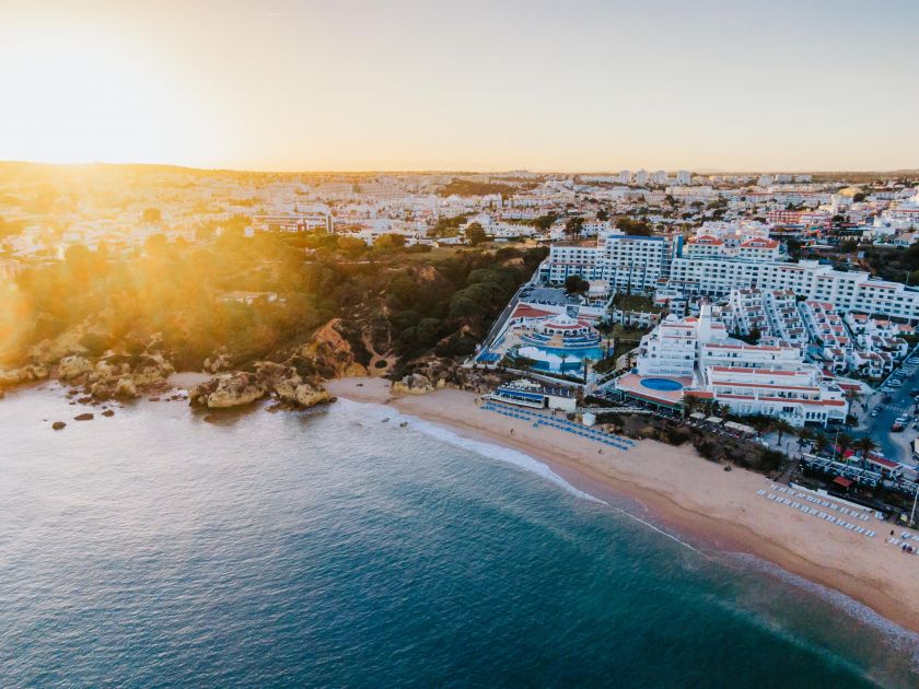 Sunset over the beach in Algarve